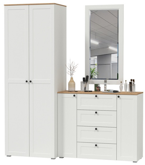 Остин Прихожая 14, цвет белый шагрень/дуб крафт золотой, ШхГхВ 200х54,3х229,6 см., универсальная сборка