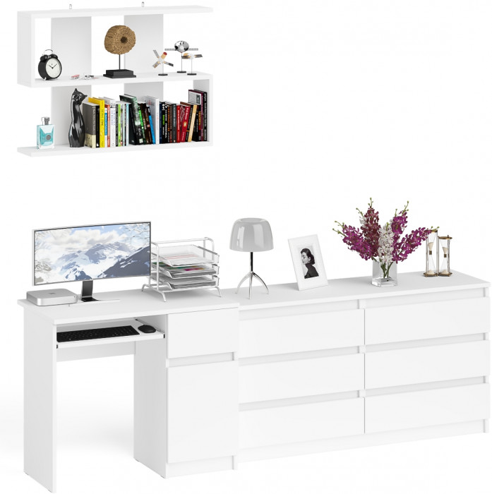 Мори компьютерный стол МС-1 правый + Комод МК1380.6 + Полка 900, белый