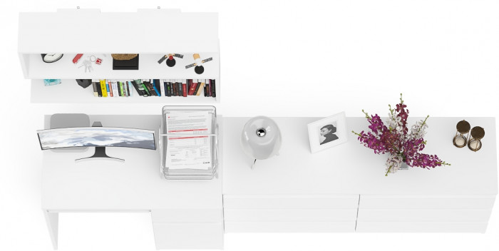 Мори компьютерный стол МС-1 правый + Комод МК1380.6 + Полка 900, белый