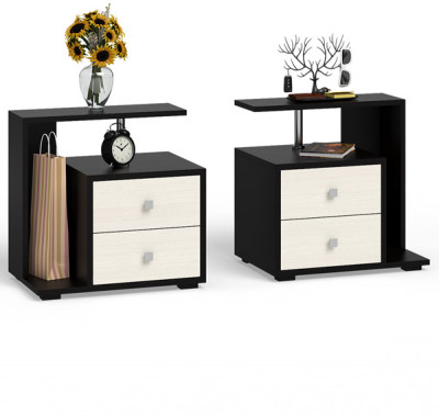 Камелия Тумба прикроватная - комплект из 2 шт.(левая + правая), цвет венге/дуб лоредо, ШхГхВ 56х39х55,2 + 56х39х55,2 см.