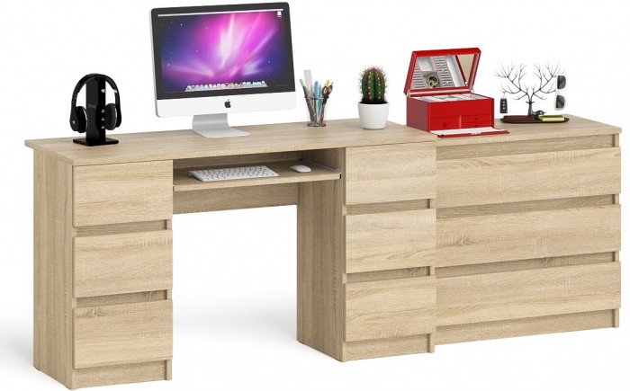 Мори Стол компьютерный МС-2 + Комод МК800.1, цвет дуб сонома, ШхГхВ 215,8х50х76,6 см., универсальная сборка