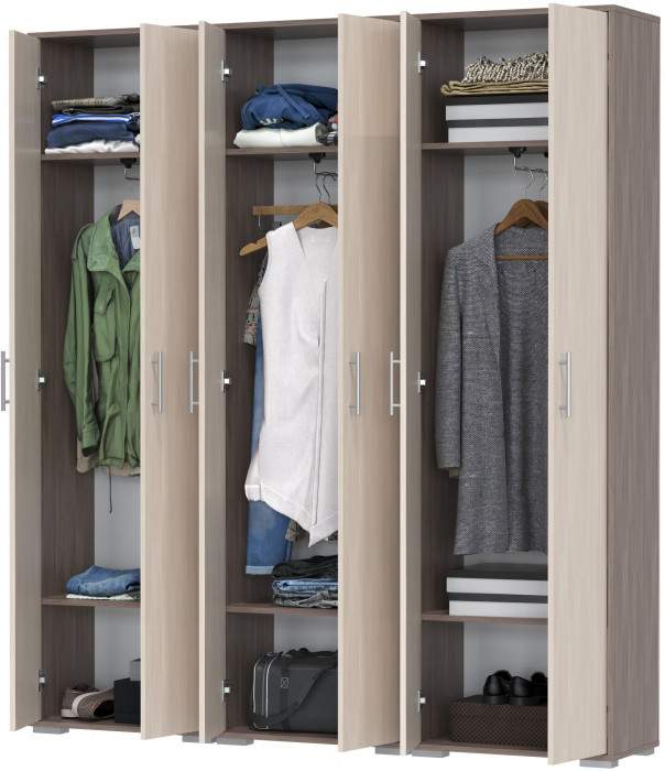 Три шкафа для одежды Домино 2-3430бод.тем/св, бодега тёмный/бодега светлый