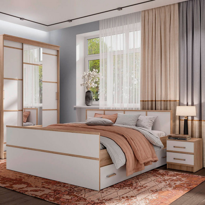 "Сакура" кровать 1,6м LIGHT (1750х860х2034) дуб сонома/белый