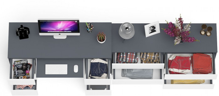 Мори компьютерный стол МС-2 + Комод МК1380.6, графит/белый