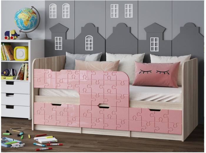 Детская кровать Юниор-9, 80х180 (Ваниль матовая, Ясень шимо светлый)