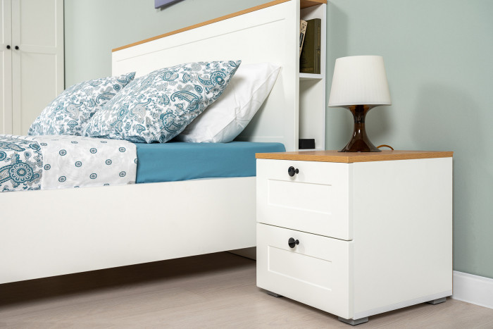 Остин 11.53 Кровать + ортопед + 16.152 Тумба прикроватная + 16.221 Комод, белый шагрень/дуб крафт золотой