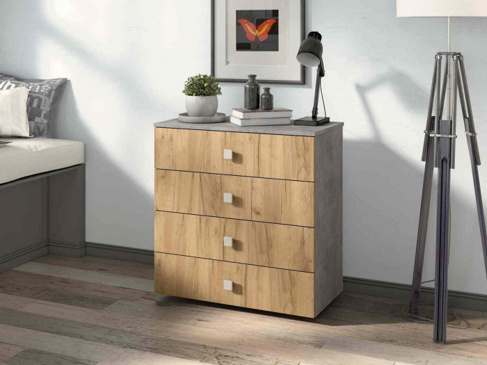 Комод Лофт-4 Бетон ателье / Дуб Крафт