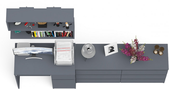 Мори компьютерный стол МС-1 правый + Комод МК1380.6 + Полка 900, графит