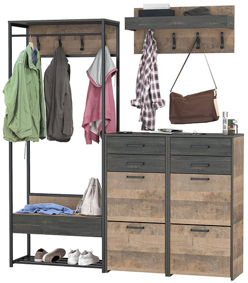 Трувор Прихожая 222, цвет дуб гранж песочный/интра, ШхГхВ 180х37х194,2 см., универсальная сборка