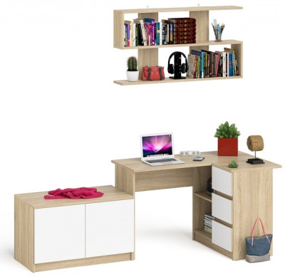 Мори Стол компьютерный МС-16 правый + Тумба МА900.1 + Полка 1200, цвет дуб сонома/белый, ШхГхВ 214,8х84,9х209,6 см., НЕ универс. сборка