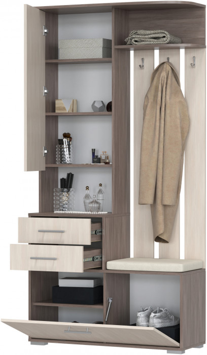 Прихожая 2-3431бод.тем/св Домино - Шкаф с вешалкой, цвет бодега тёмный/бодега светлый, ШхГхВ 100х36х202 см., универсальная сборка