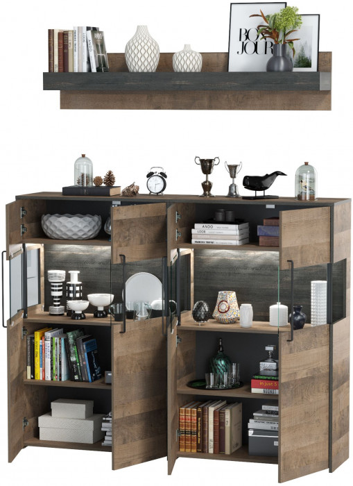 Трувор Гостиная 002, цвет дуб гранж песочный/интра, ШхГхВ 171,6х37х195 см., есть светодиодная подсветка