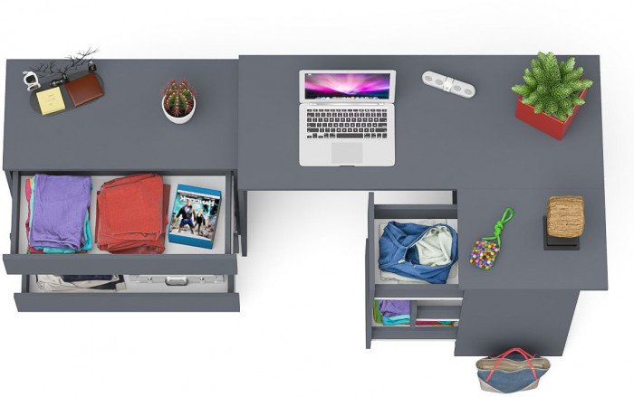 Мори компьютерный стол МС-16 правый + Комод МК800.1, графит