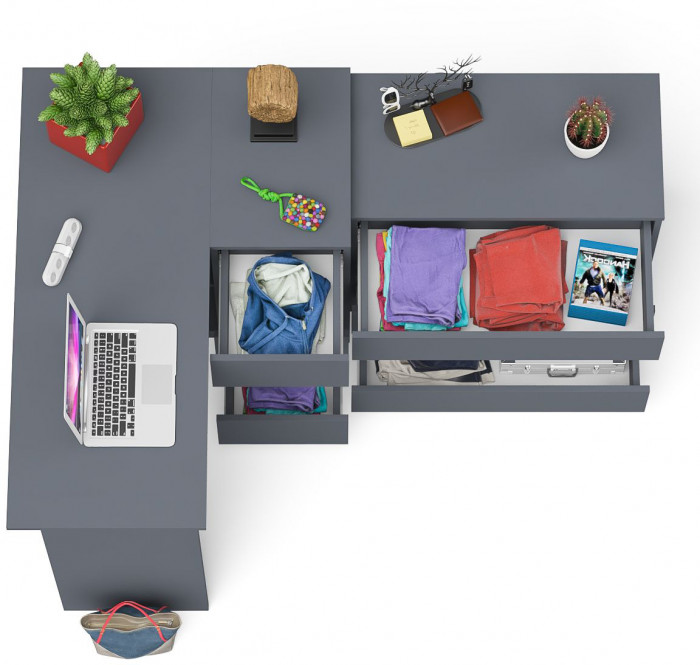 Мори компьютерный стол МС-16 правый + Комод МК800.1, графит