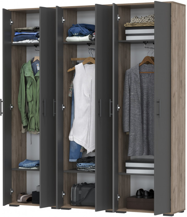 Три шкафа для одежды Домино 2-3430дкт/граф цвет дуб крафт табачный/графит