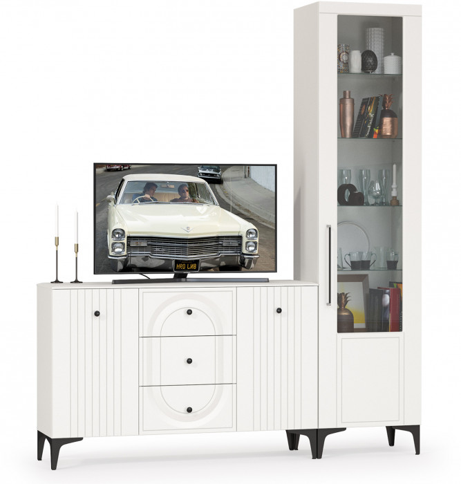 Валенсия Гостиная № 092, ЛДСП белый шагрень/МДФ белый шагрень