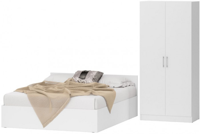 Кровать с ящиками 1600 + Шкаф 2-х створчатый Стандарт, белый