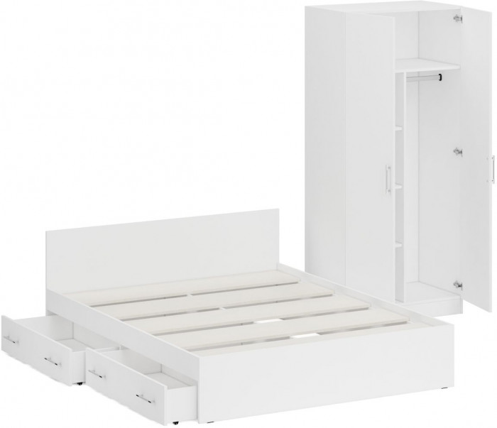 Кровать с ящиками 1600 + Шкаф 2-х створчатый Стандарт, белый