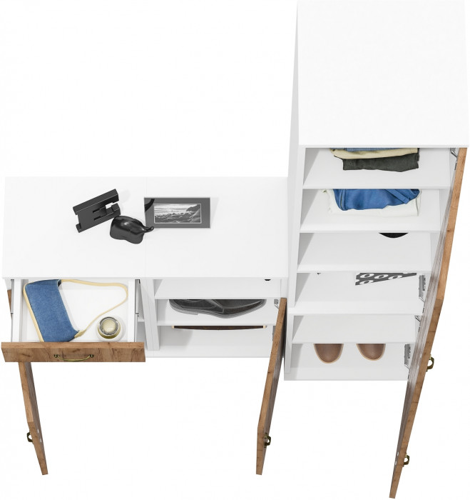 Лидер-8 Пенал МД 22Б + Тумба МД 3.15 + Тумба МД 3.19, белый шагрень/крафт золото