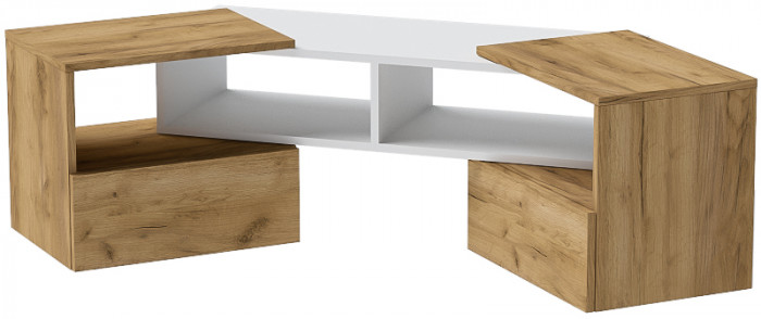 Тумба ТВ Раздвижная, Белый/Дуб Крафт Золотой