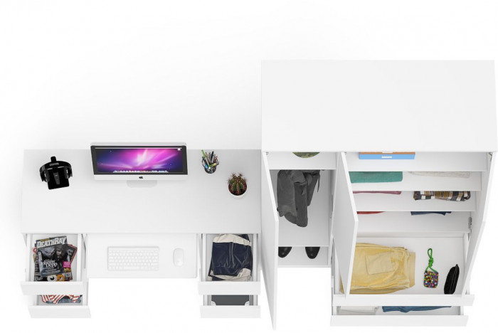 Мори Стол компьютерный МС-2 + Шкаф МШ1200.1, цвет белый, ШхГхВ 255,8х50,4х209,6 см., универсальная сборка