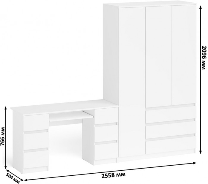 Мори Стол компьютерный МС-2 + Шкаф МШ1200.1, цвет белый, ШхГхВ 255,8х50,4х209,6 см., универсальная сборка