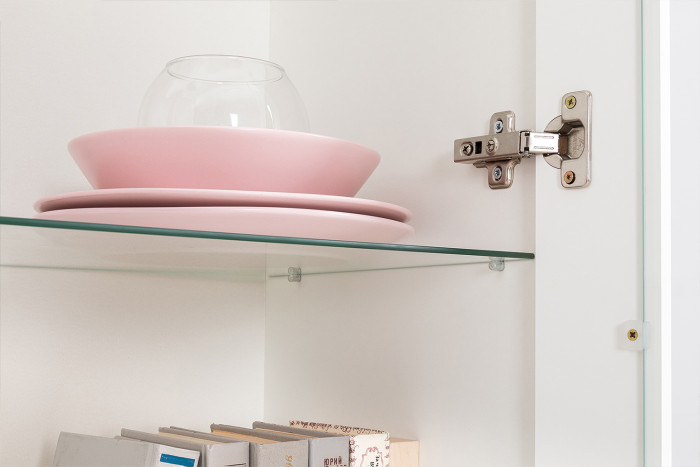 Валенсия Гостиная № 106, цвет ЛДСП белый шагрень/МДФ белый шагрень, ШхГхВ 327,3х38,4х225,2 см., ниша для ТВ 133х38х100 см., универсальная сборка