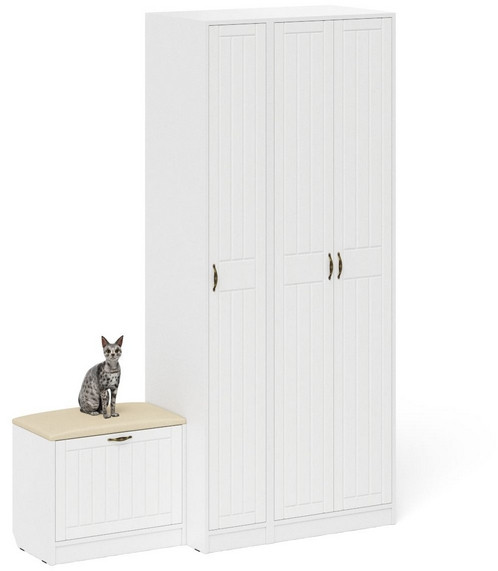 Прихожая П-6 Компоновка № 45, цвет белая шагрень/фасады МДФ белое дерево фрезеровка прованс, ШхГхВ 150х50х210 см., универсальная сборка