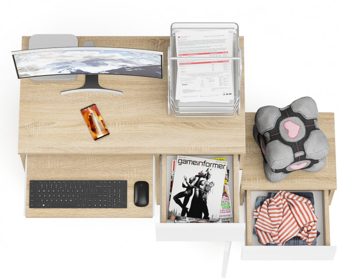 Мори компьютерный стол МС-1 правый + Тумба ТМП400.1, дуб сонома/белый