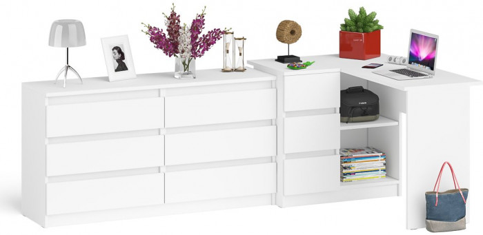 Мори компьютерный стол МС-16 левый + Комод МК1380.6, белый