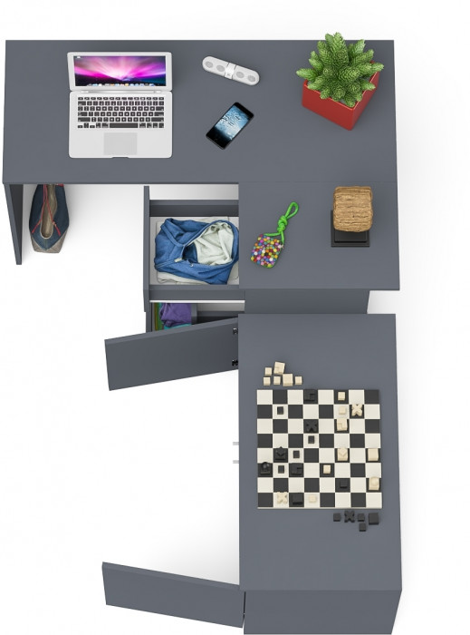 Мори Стол компьютерный МС-16 правый + Тумба МА900.1, цвет графит, ШхГхВ 214,8х84,9х76,6 см., выдвижные ящики справа, НЕ универсальная сборка