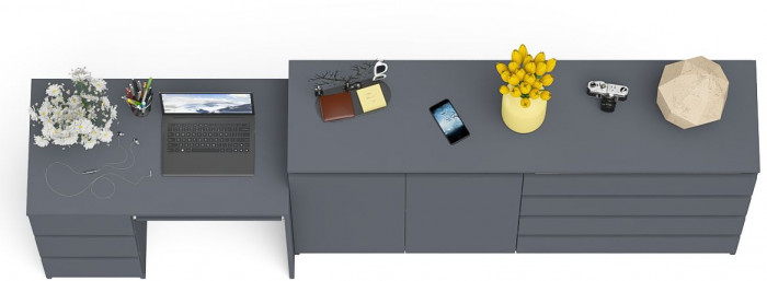 Мори Стол компьютерный МС-6 левый + Комод МК1600.1, цвет графит, ШхГхВ 250,4х50х94 см., выдвижные ящики слева, НЕ универсальная сборка