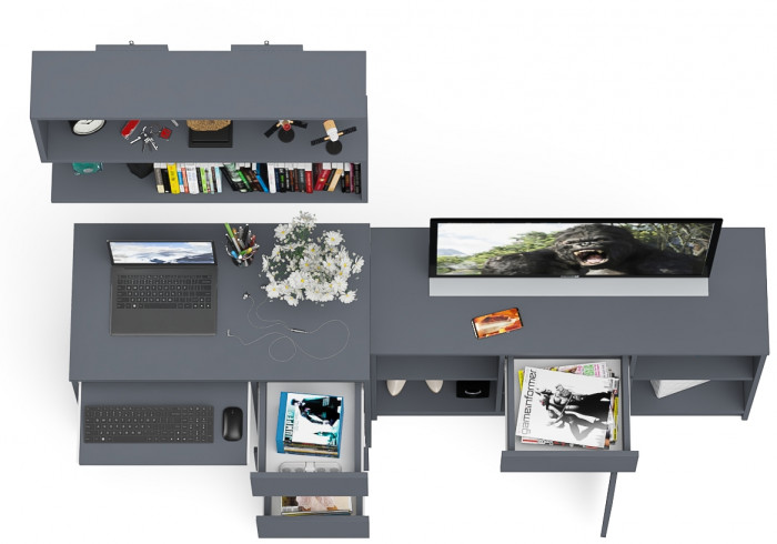 Мори Стол компьютерный МС-6 правый + Тумба МТВ1204.1 + Полка 900, цвет графит, ШхГхВ 210,4х50х209,6 см., НЕ универсальная сборка