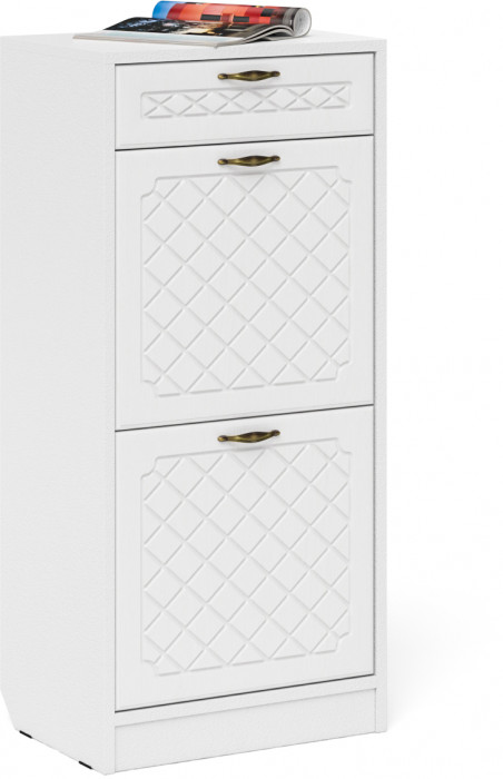 Прихожая П-6 Компоновка № 28, белая шагрень/фасады МДФ белое дерево фрезеровка ромб