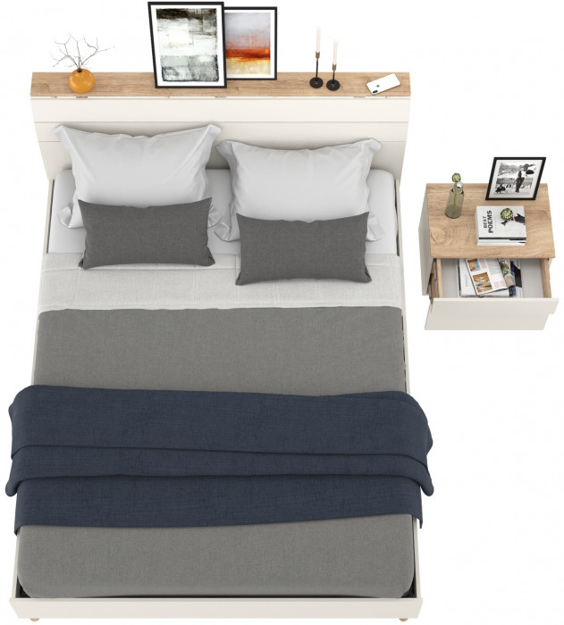 Муссон Кровать 11.41 + ортопед + Тумба 16.03, цвет белый/дуб эндгрейн элегантный, сп. м. 1600х2000 мм., б/м