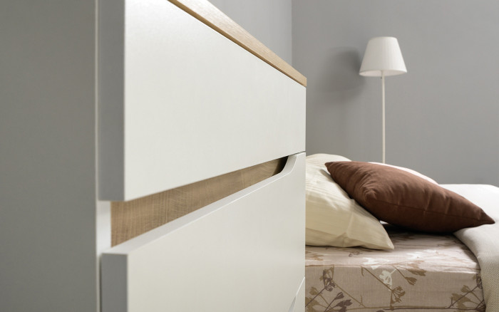 Муссон Кровать 11.41 + ортопед + Тумба 16.03, цвет белый/дуб эндгрейн элегантный, сп. м. 1600х2000 мм., б/м