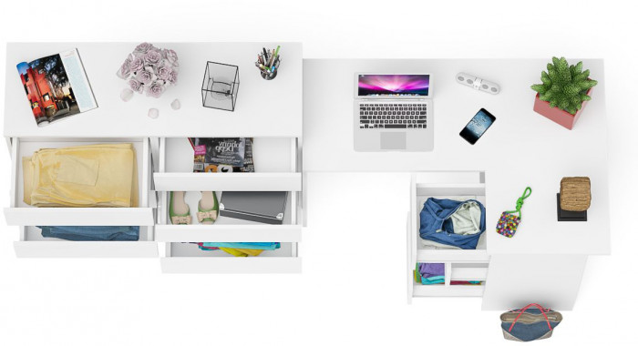 Мори компьютерный стол МС-16 правый + Комод МК1200.8, белый