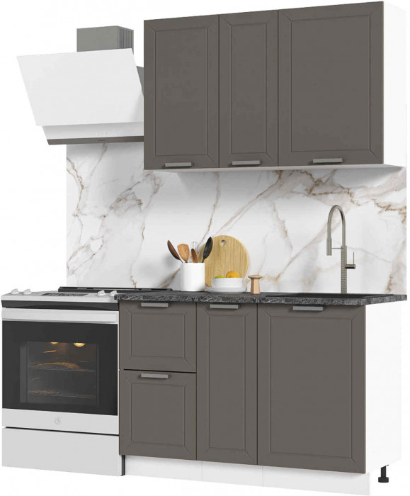 Кухня Альфа 1,2 м холст вулкан (корпус белый, столешница кастилло темный)