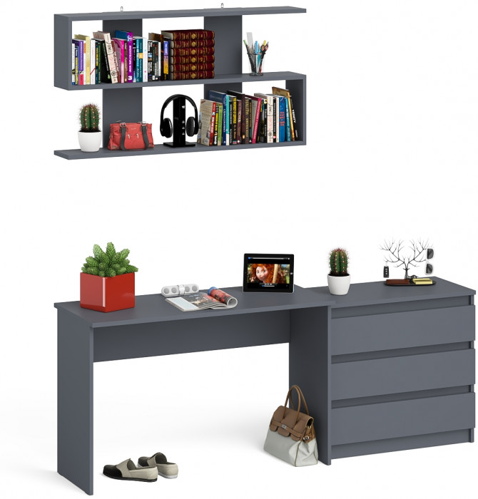 Мори письменный стол МСП1200.1 + Комод МК800.1 + Полка 1200, графит