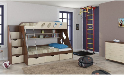 Детская двухъярусная кровать Дельта 20.01+23.02+25 (Желтый, Белый)