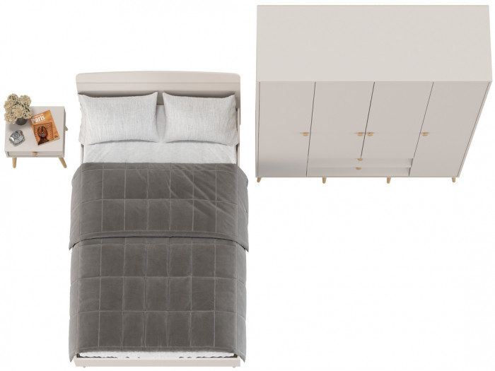 Афина Спальня Кровать 1200 + Шкаф 4-х дверный + Тумба, цвет кашемир серый, 123,6х210,2х95,7 + 160х56,3х220 + 45х37х45 см., 1200х2000, б/м, осн. есть