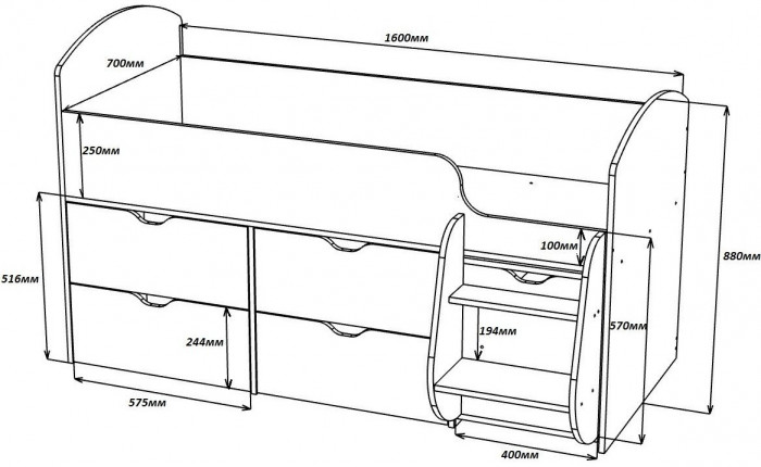Кровать-чердак Малыш 7 (Белое дерево/Дуб молочный)