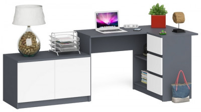 Мори Стол компьютерный МС-16 правый + Тумба МА900.1, цвет графит/белый, ШхГхВ 214,8х84,9х76,6 см., выдвижные ящики справа, НЕ универсальная сборка