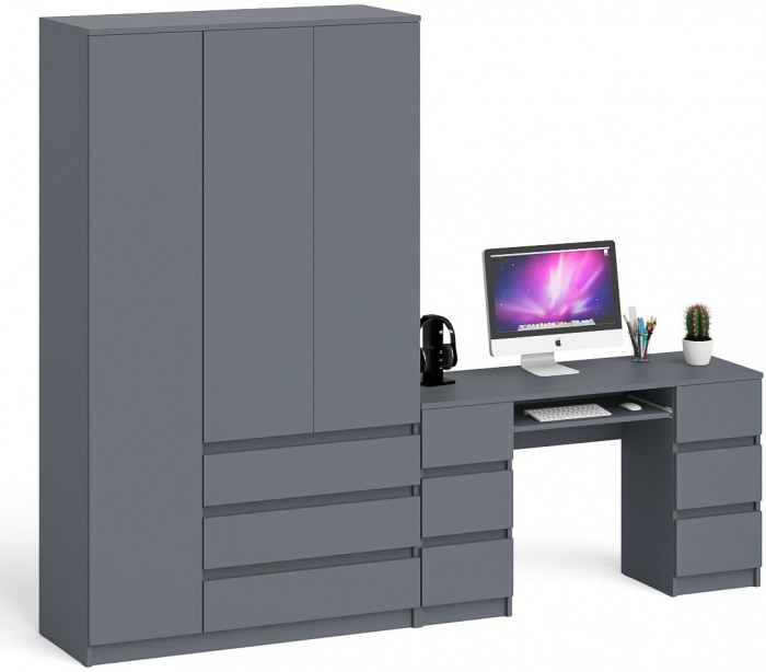 Мори Стол компьютерный МС-2 + Шкаф МШ1200.1, цвет графит, ШхГхВ 255,8х50,4х209,6 см., универсальная сборка