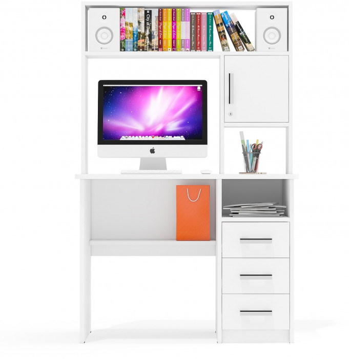 Стол компьютерный С-МД-СК9, цвет белый шагрень, ШхГхВ 102х70х160 см., ниша под монитор 65х70х57 см., НЕ универсальная сборка