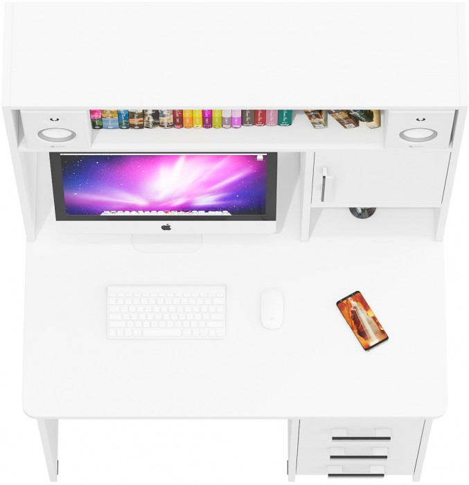 Стол компьютерный С-МД-СК9, цвет белый шагрень, ШхГхВ 102х70х160 см., ниша под монитор 65х70х57 см., НЕ универсальная сборка