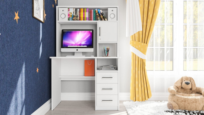 Стол компьютерный С-МД-СК9, цвет белый шагрень, ШхГхВ 102х70х160 см., ниша под монитор 65х70х57 см., НЕ универсальная сборка