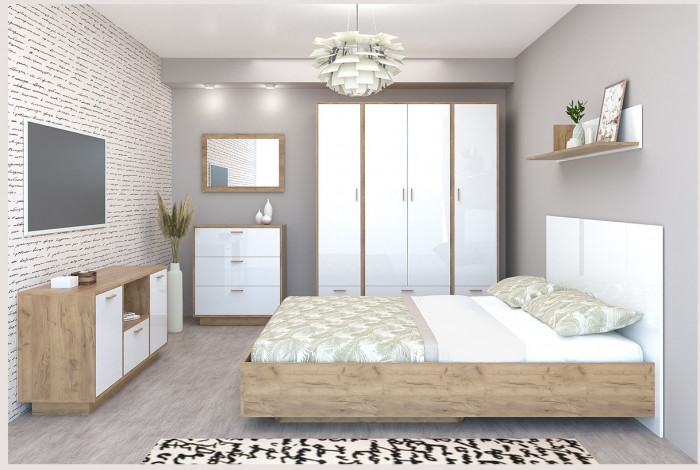 Модульная спальня Эго, композиция 1 (Бетон светлый / Камень темный)