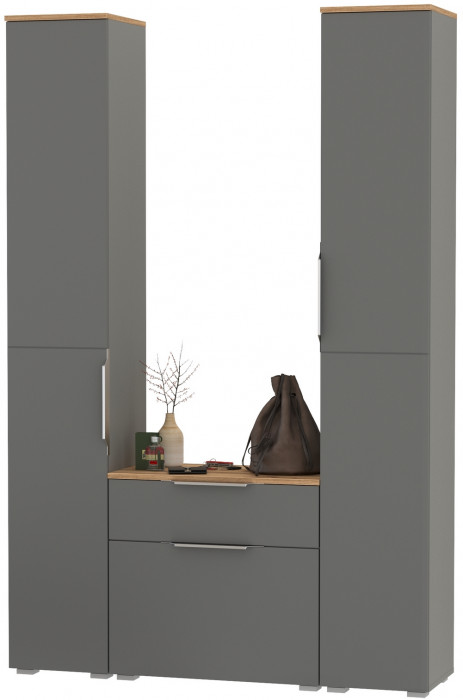 Октава Прихожая 17, цвет серый графит/дуб крафт золотой/фасады МДФ серый графит, ШхГхВ 129,3х35,4х197,6 см., универсальная сборка