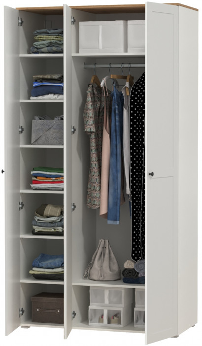 Остин 13.336.03 Шкаф для одежды(три двери, на средней есть зеркало), цвет белый шагрень/дуб крафт золотой, ШхГхВ 120х54,6х229,8 см., ун. сборка